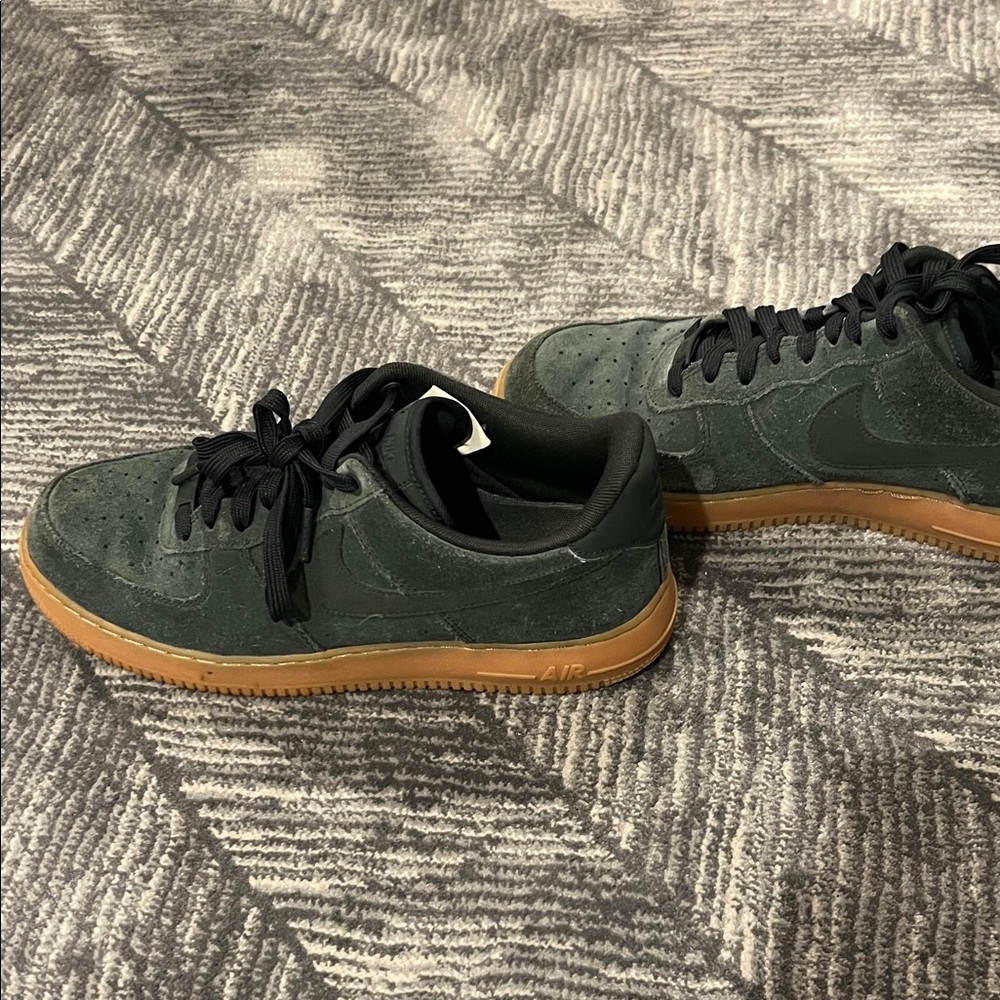 Nike Men's Air Force 1 Dark Green and Brown Suede Sneakers. Used condition.